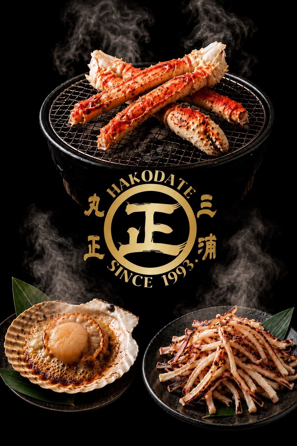炭火で焼き上げる浜焼きの実演風景